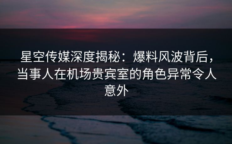 星空传媒深度揭秘：爆料风波背后，当事人在机场贵宾室的角色异常令人意外