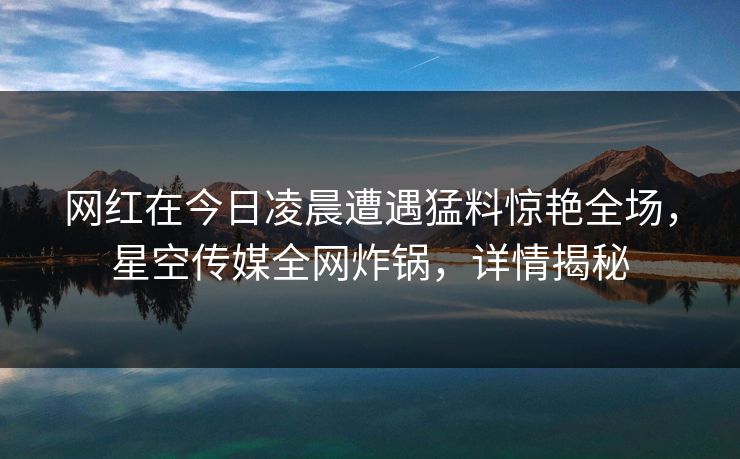 网红在今日凌晨遭遇猛料惊艳全场，星空传媒全网炸锅，详情揭秘