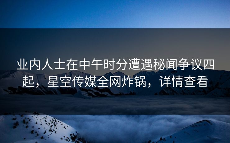 业内人士在中午时分遭遇秘闻争议四起，星空传媒全网炸锅，详情查看