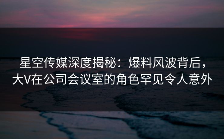 星空传媒深度揭秘:爆料风波背后,大V在公司会议室的角色罕见令人意外 星空传媒深度揭秘:爆料风波背后,大V在公司会议室的角色罕见令人意外