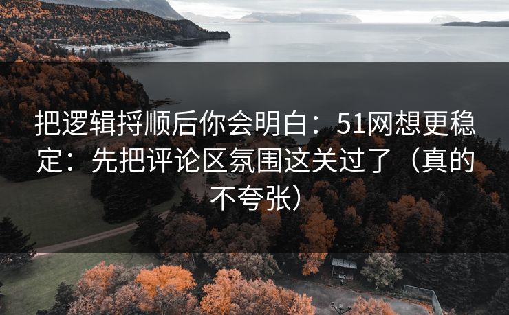 把逻辑捋顺后你会明白：51网想更稳定：先把评论区氛围这关过了（真的不夸张）
